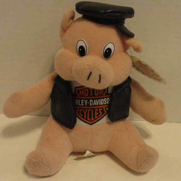 Harley Davidson NEW Vintage 1998 Black White Peach Graphic Motorcycle Plush Hog - Picture 1 of 9